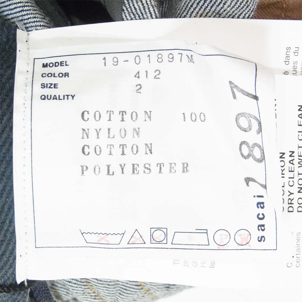 Sacai サカイ 19-01897M 19SS Re-Make MA-1 Doccing Denim Jacket 再構築MA-1ドッキングデニムジャケット カーキ×デニム系 2【新古品】【未使用】【中古】