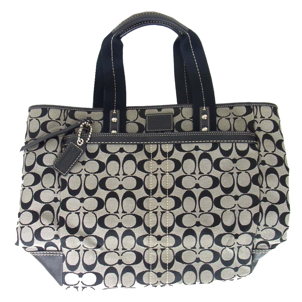 COACH コーチ 9345 シグネチャーラージ トートバッグ ブラック系【美品】【中古】