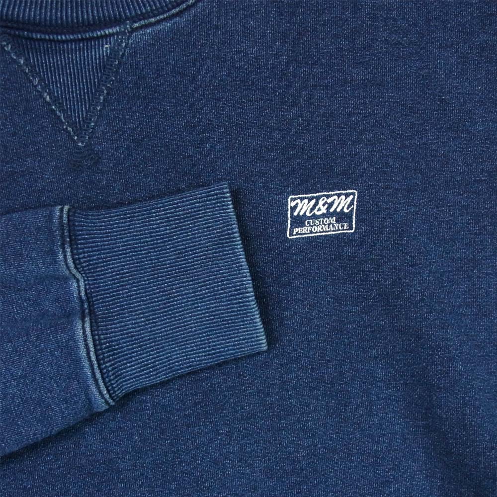エムアンドエム バックプリント スター刺繍 クルーネック 長袖 スウェット インディゴブルー系 XL【中古】