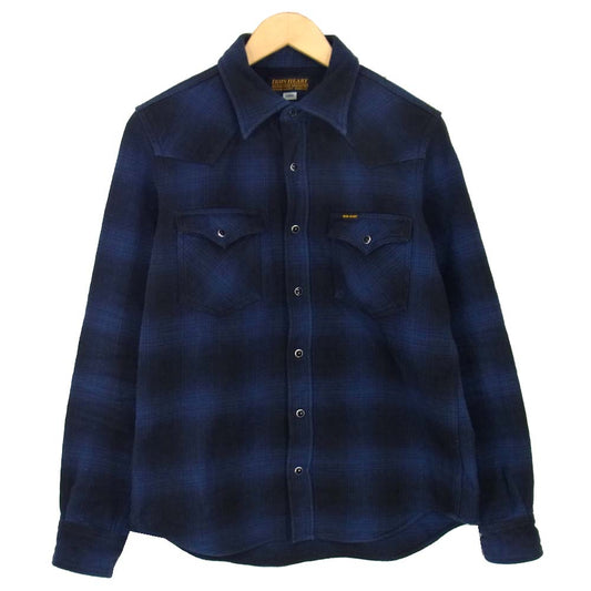 IRON HEART アイアンハート ヘビーフランネル ウエスタン シャツ ネイビー系 L【中古】