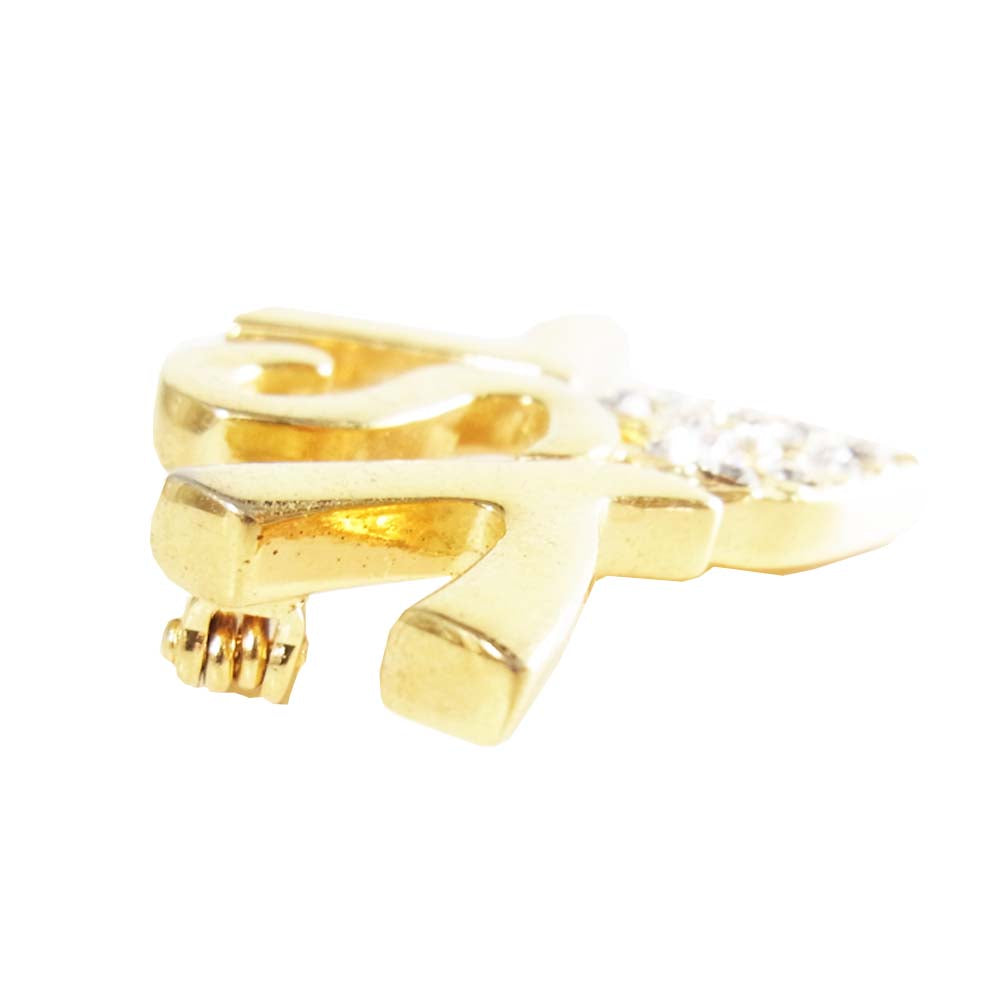 YVES SAINT LAURENT イヴサンローラン YSL ロゴ ストーン ブローチ ゴールド系【中古】