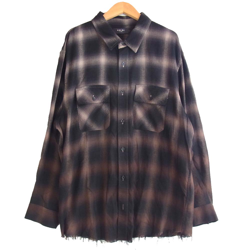 アミリ オンブレチェック 長袖シャツ 黒×茶 XL【中古】