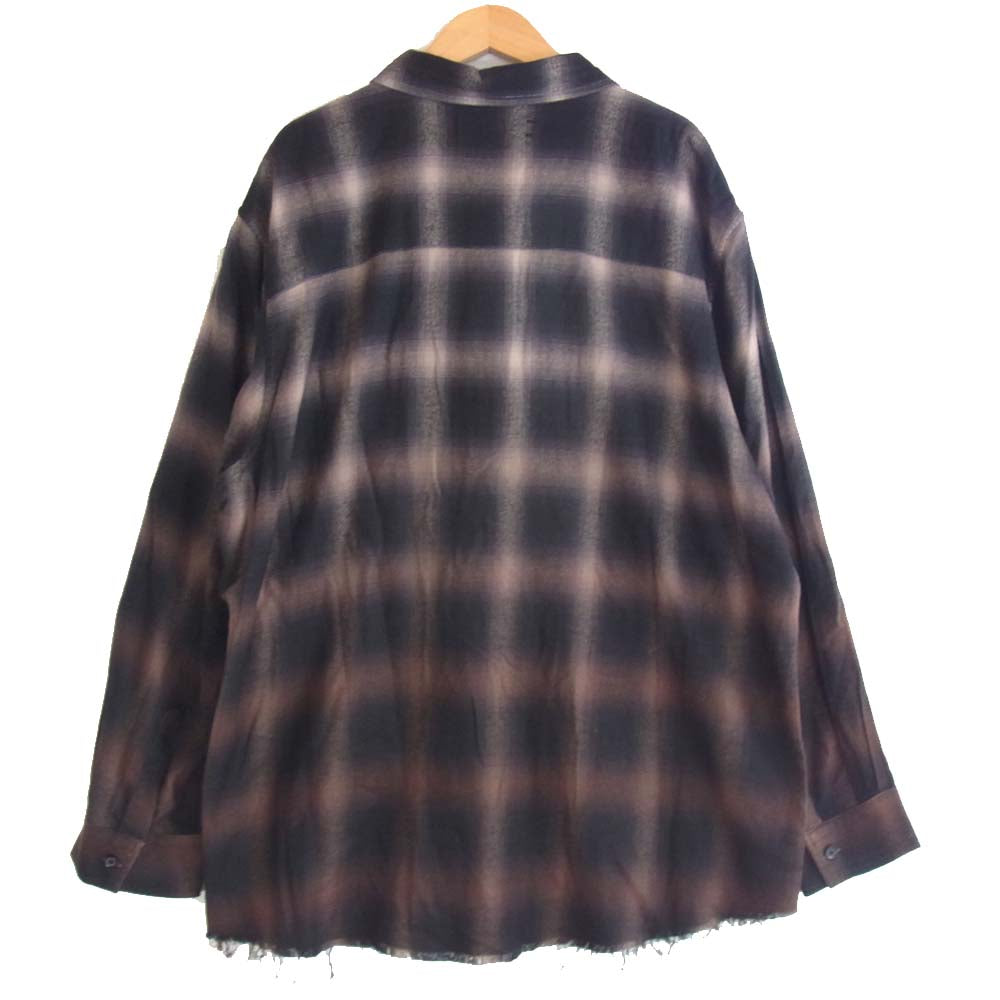 アミリ オンブレチェック 長袖シャツ 黒×茶 XL【中古】