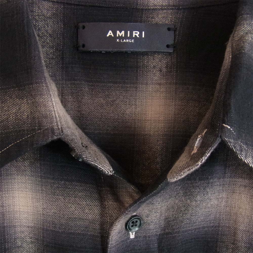 アミリ オンブレチェック 長袖シャツ 黒×茶 XL【中古】