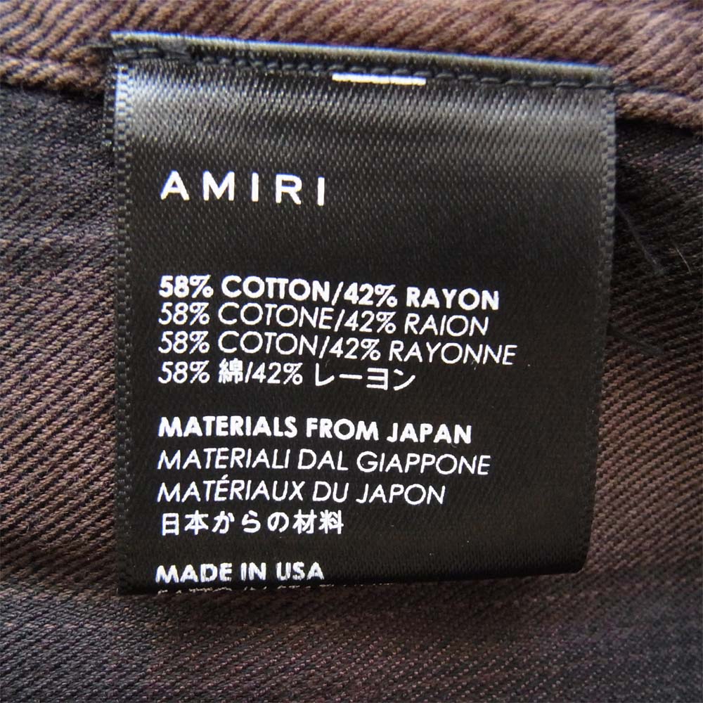 アミリ オンブレチェック 長袖シャツ 黒×茶 XL【中古】