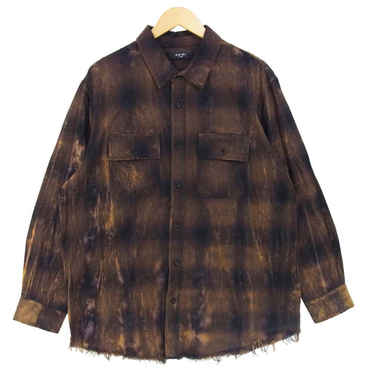 アミリ ブリーチ加工 フレイドヘム 長袖シャツ ブラウン系 XL【中古】