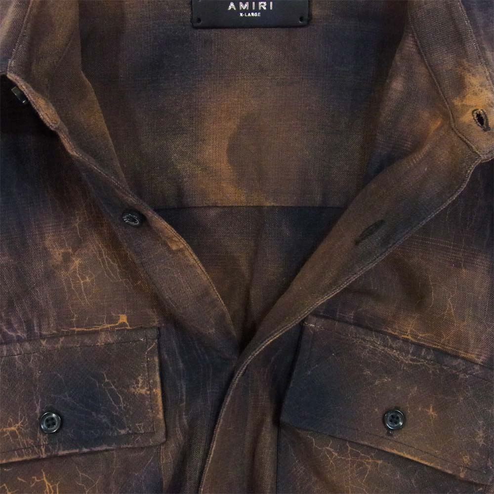 アミリ ブリーチ加工 フレイドヘム 長袖シャツ ブラウン系 XL【中古】