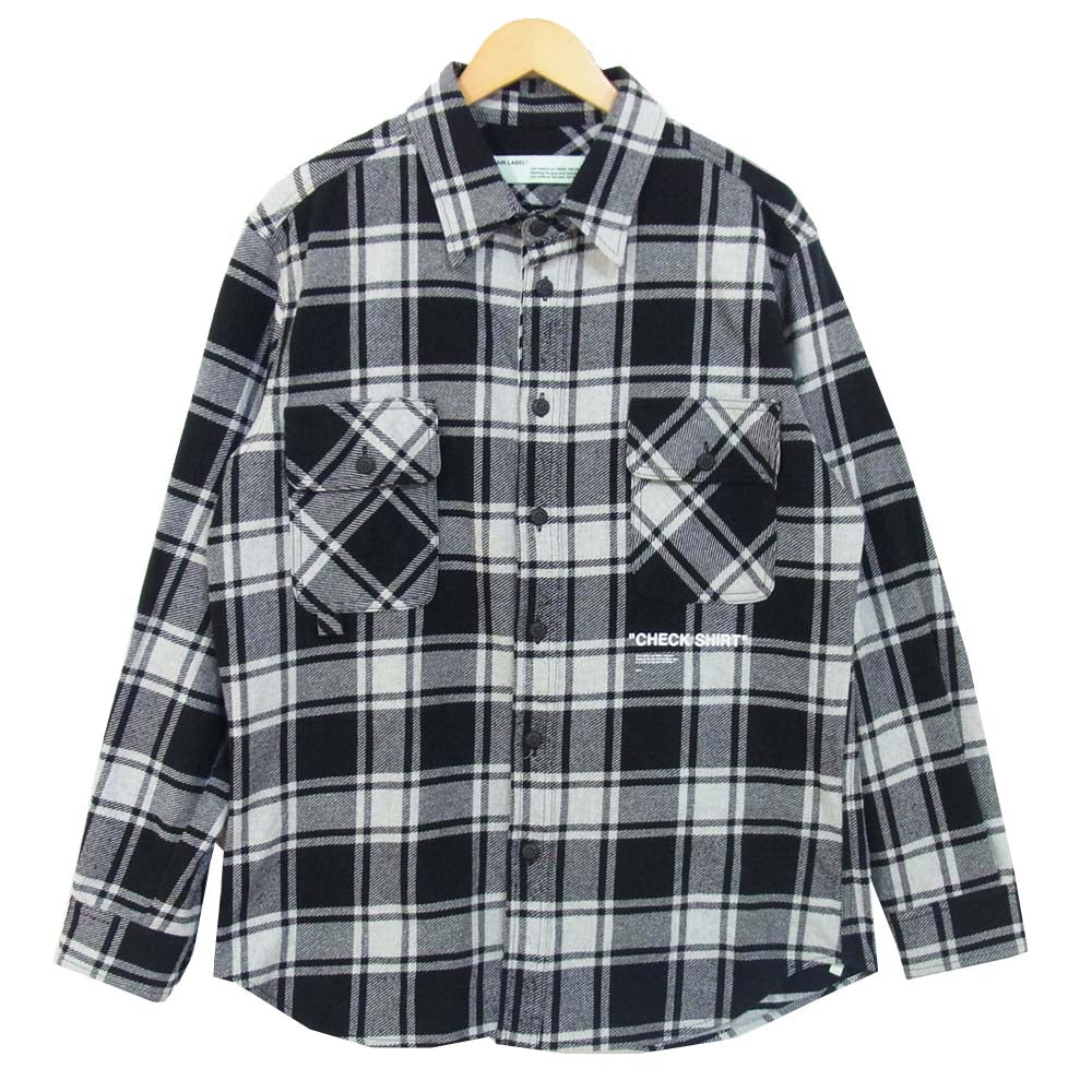 OFF-WHITE オフホワイト 18AW クオート フランネルシャツ チェックネル 長袖シャツ グレー×ブラック系 L【中古】