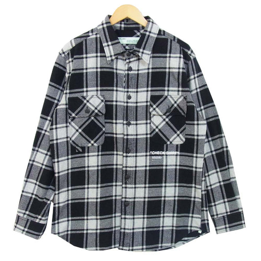 OFF-WHITE オフホワイト 18AW クオート フランネルシャツ チェックネル 長袖シャツ グレー×ブラック系 L【中古】