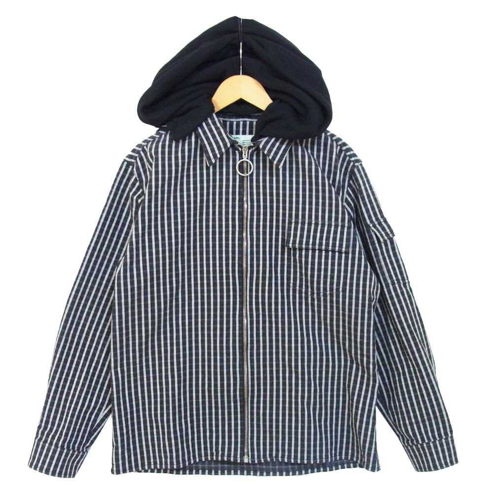 OFF-WHITE オフホワイト 19SS バックプリント チェック ジップ フード ジャケット ブラック系 XL【中古】