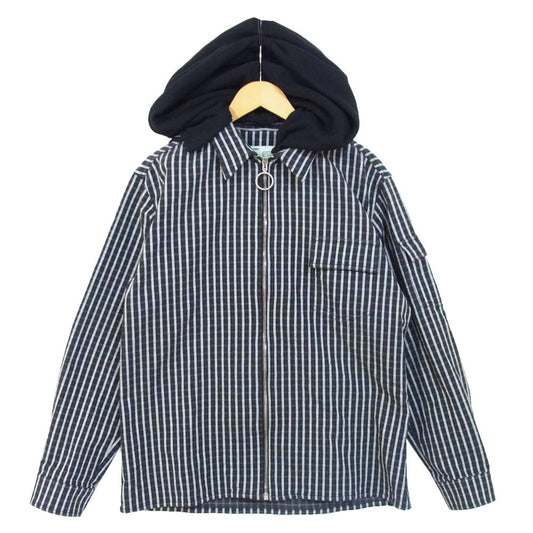 OFF-WHITE オフホワイト 19SS バックプリント チェック ジップ フード ジャケット ブラック系 XL【中古】