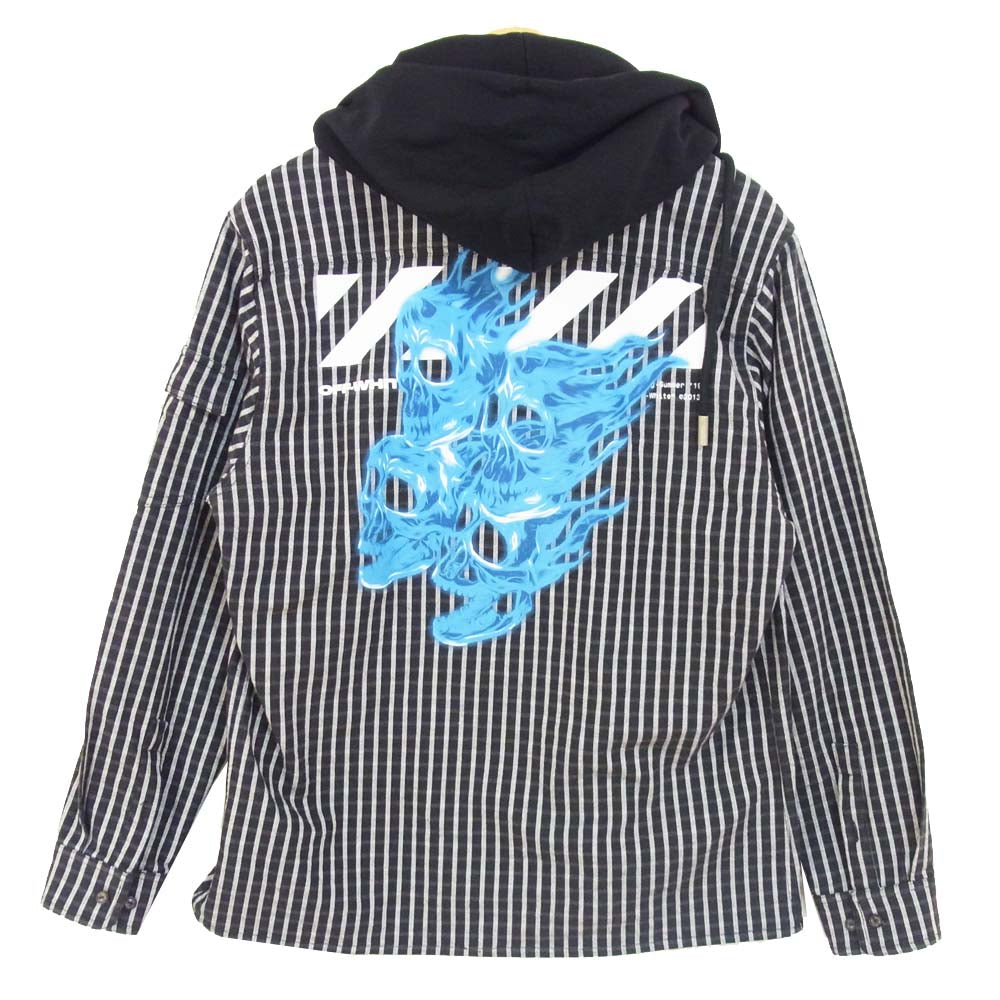 OFF-WHITE オフホワイト 19SS バックプリント チェック ジップ フード ジャケット ブラック系 XL【中古】