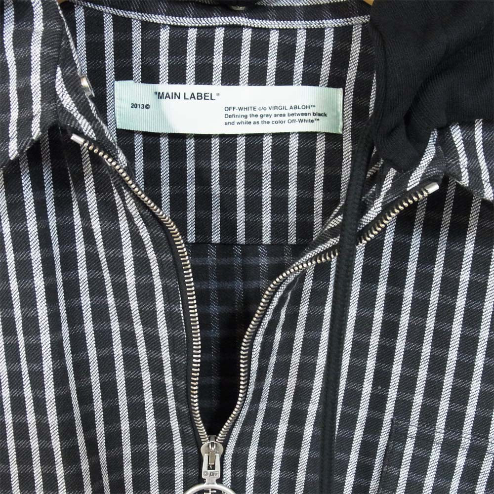 OFF-WHITE オフホワイト 19SS バックプリント チェック ジップ フード ジャケット ブラック系 XL【中古】