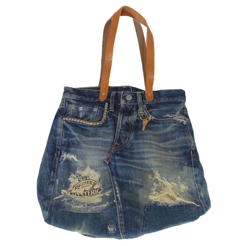 HYSTERIC GLAMOUR ヒステリックグラマー スタッズ クラッシュ デニム リメイク トート バッグ インディゴブルー系【中古】