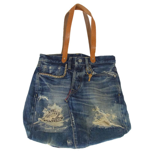 HYSTERIC GLAMOUR ヒステリックグラマー スタッズ クラッシュ デニム リメイク トート バッグ インディゴブルー系【中古】