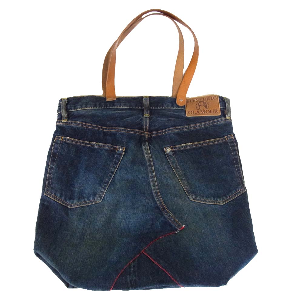 HYSTERIC GLAMOUR ヒステリックグラマー デニム リメイク トート バッグ ダメージ加工 ガールプリント インディゴブルー系【中古】
