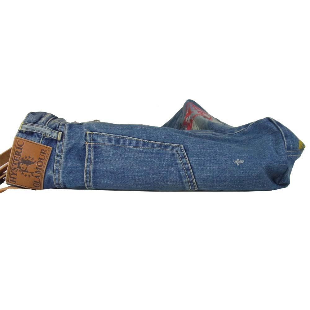 HYSTERIC GLAMOUR ヒステリックグラマー デニム リメイク トート バッグ ダメージ加工 紫文字ペイント インディゴブルー系【中古】