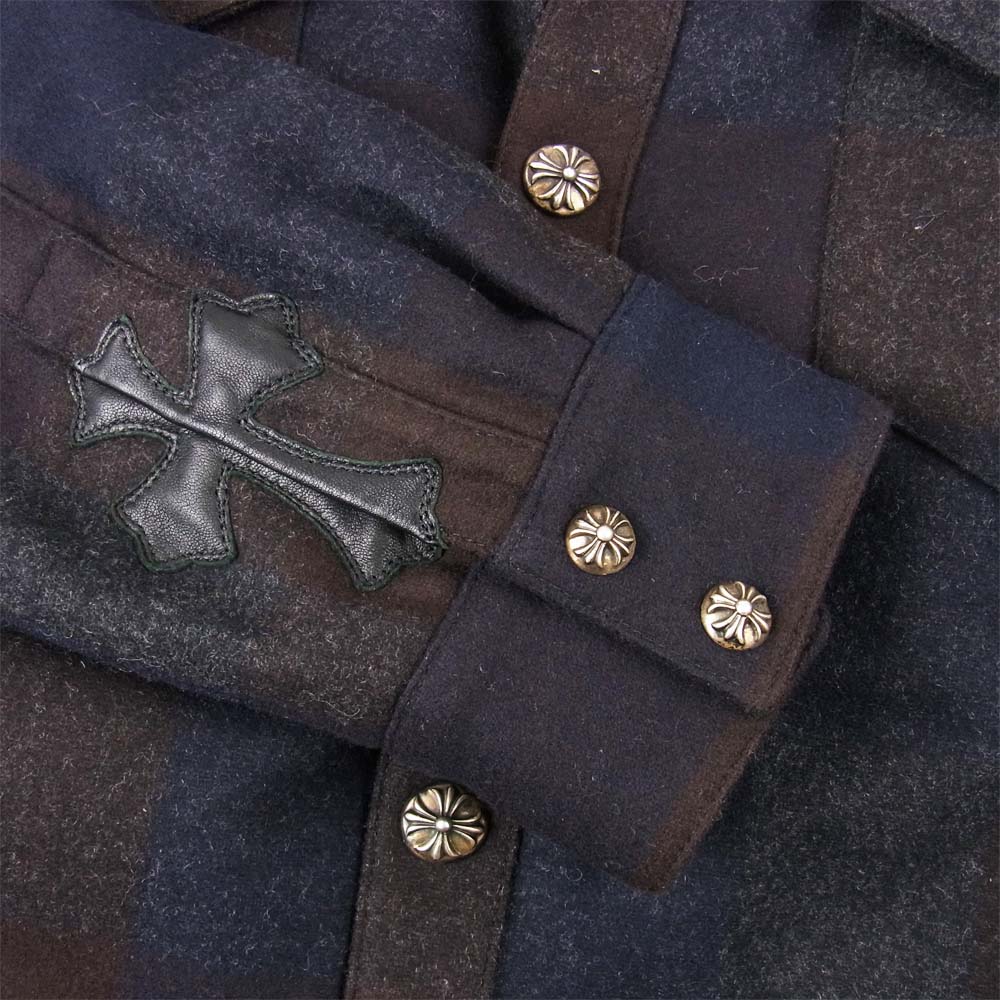 CHROME HEARTS クロムハーツ（原本有） 国内正規品 SHRT BMBL JCK V2J PLD WL バンブル クロスボール ボタン チェック シャツ ジャケット ブラック系 M【中古】