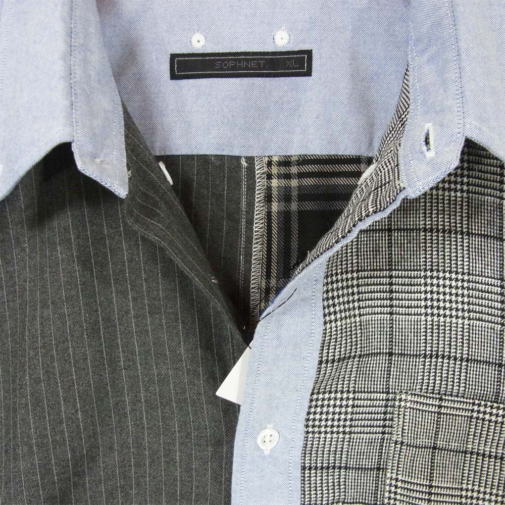 SOPHNET. ソフネット SOPH-202037 PATCH WORK B.D SHIRT パッチワーク 長袖 シャツ ブルー系 グレー系 XL【中古】