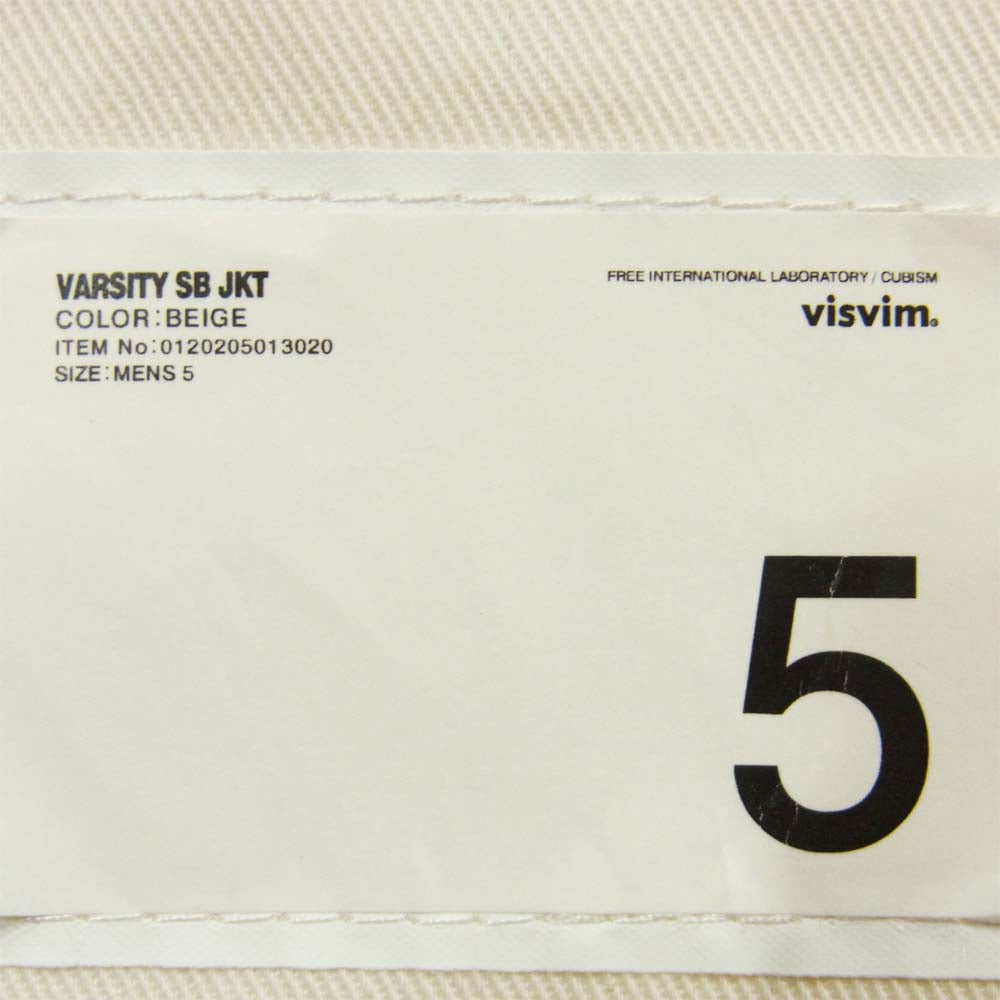 VISVIM ビズビム 20AW 0120205013020 VARSITY SB JKT ヴァーシティ バックプリント ジャケット ベージュ系 5【新古品】【未使用】【中古】