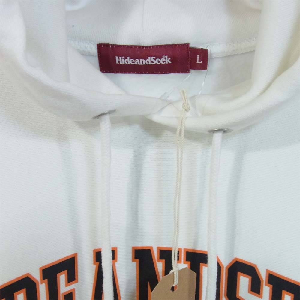 HideandSeek ハイドアンドシーク 20SS HC-020620 カレッジ ロゴ フーディ パーカー ホワイト系 L【新古品】【未使用】【中古】