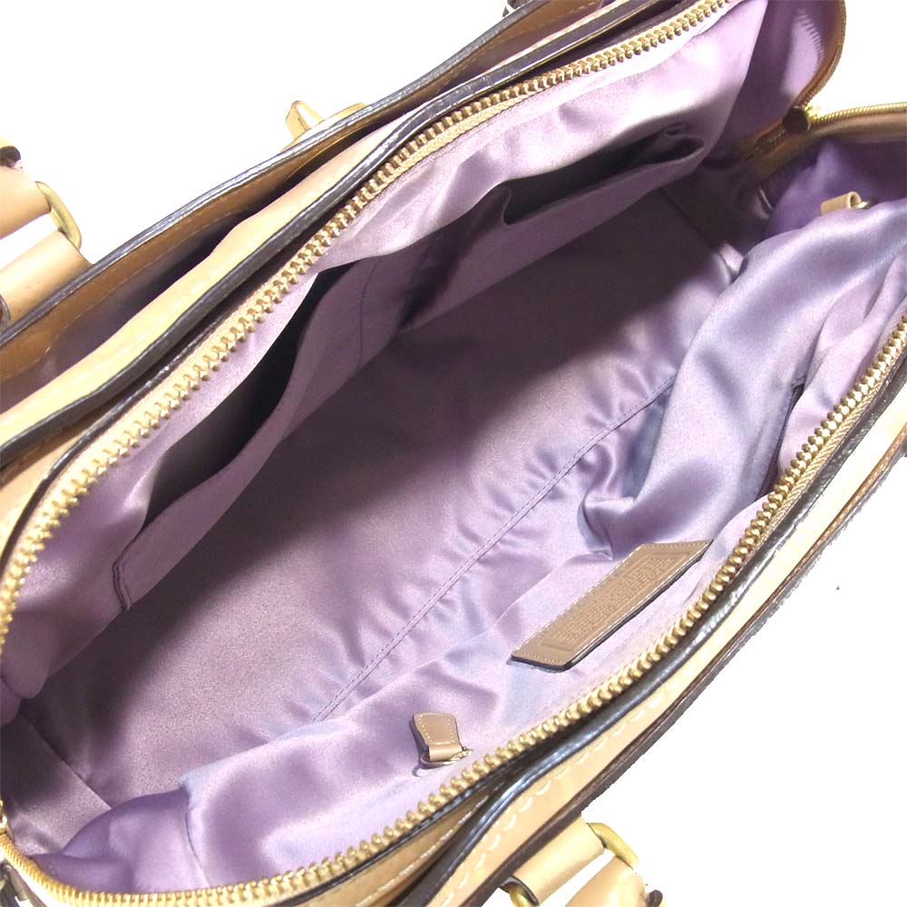 COACH コーチ F11540 ハンプトンズレザー サッチェル ハンド バッグ ベージュ系【中古】