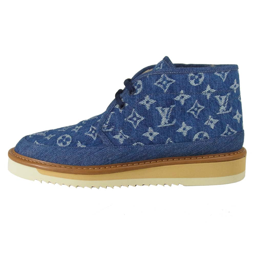 LOUIS VUITTON ルイ・ヴィトン 1A81GT コージー ライン アンクル デニム ボア ブーツ インディゴブルー系 8【極上美品】【中古】