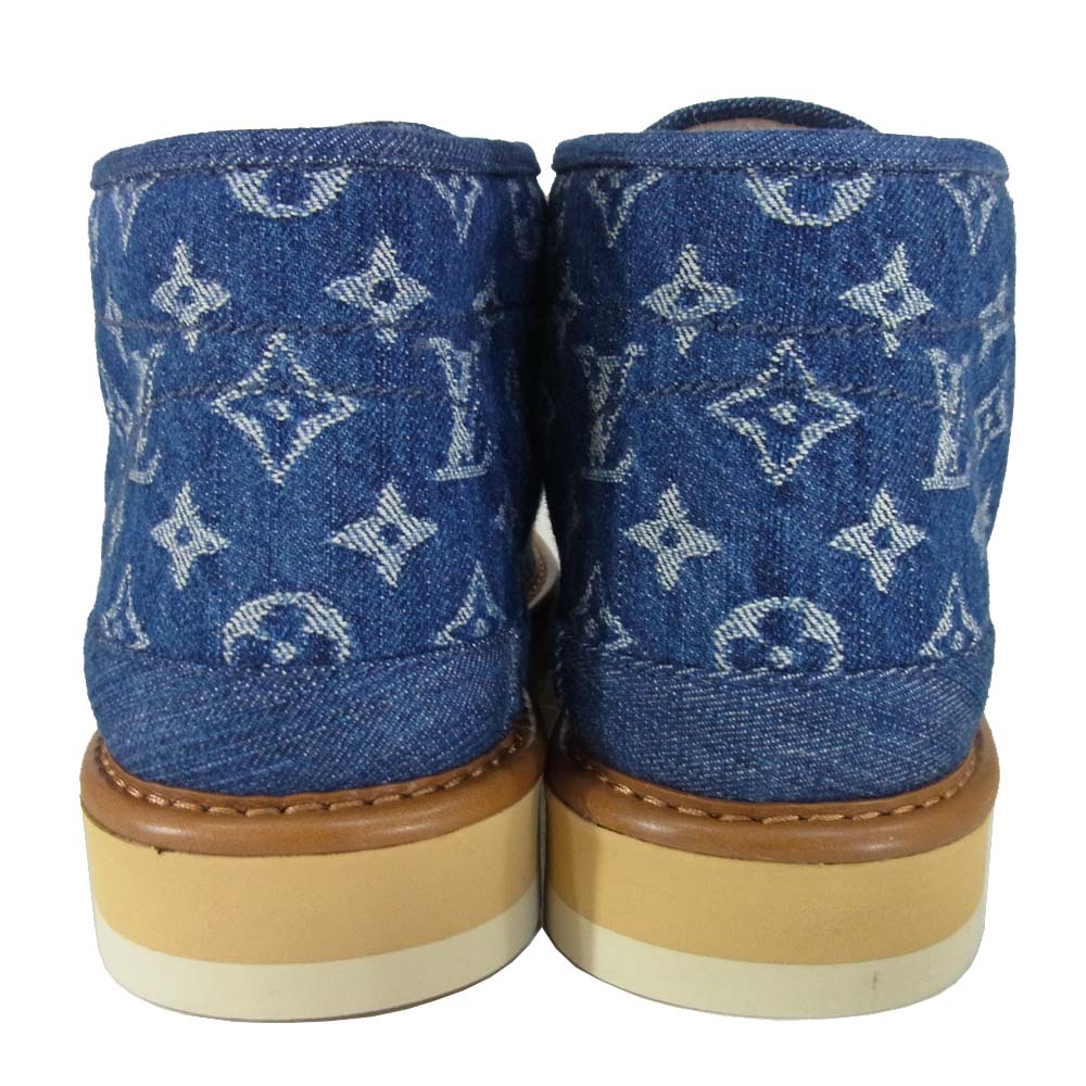 LOUIS VUITTON ルイ・ヴィトン 1A81GT コージー ライン アンクル デニム ボア ブーツ インディゴブルー系 8【極上美品】【中古】