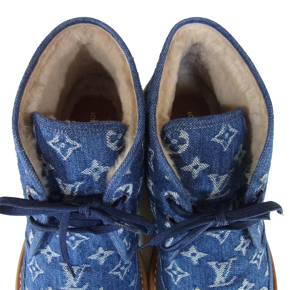 LOUIS VUITTON ルイ・ヴィトン 1A81GT コージー ライン アンクル デニム ボア ブーツ インディゴブルー系 8【極上美品】【中古】