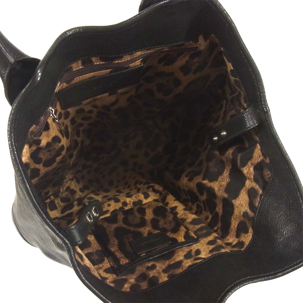 DOLCE&GABBANA ドルチェアンドガッバーナ 内側レオパード トート バッグ イタリア製 ブラック系【中古】