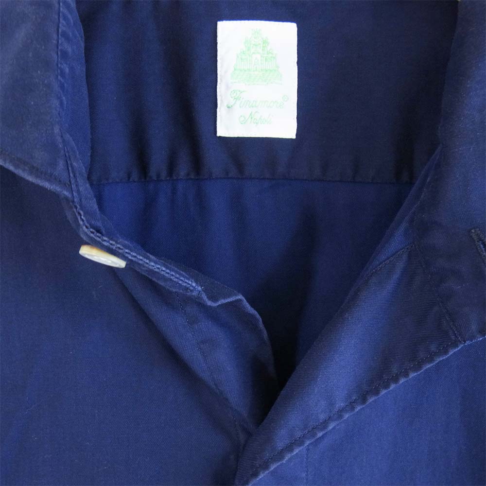 FINAMORE フィナモレ 37246 ワイドカラー コットン シャツ ネイビー系 16/41【美品】【中古】