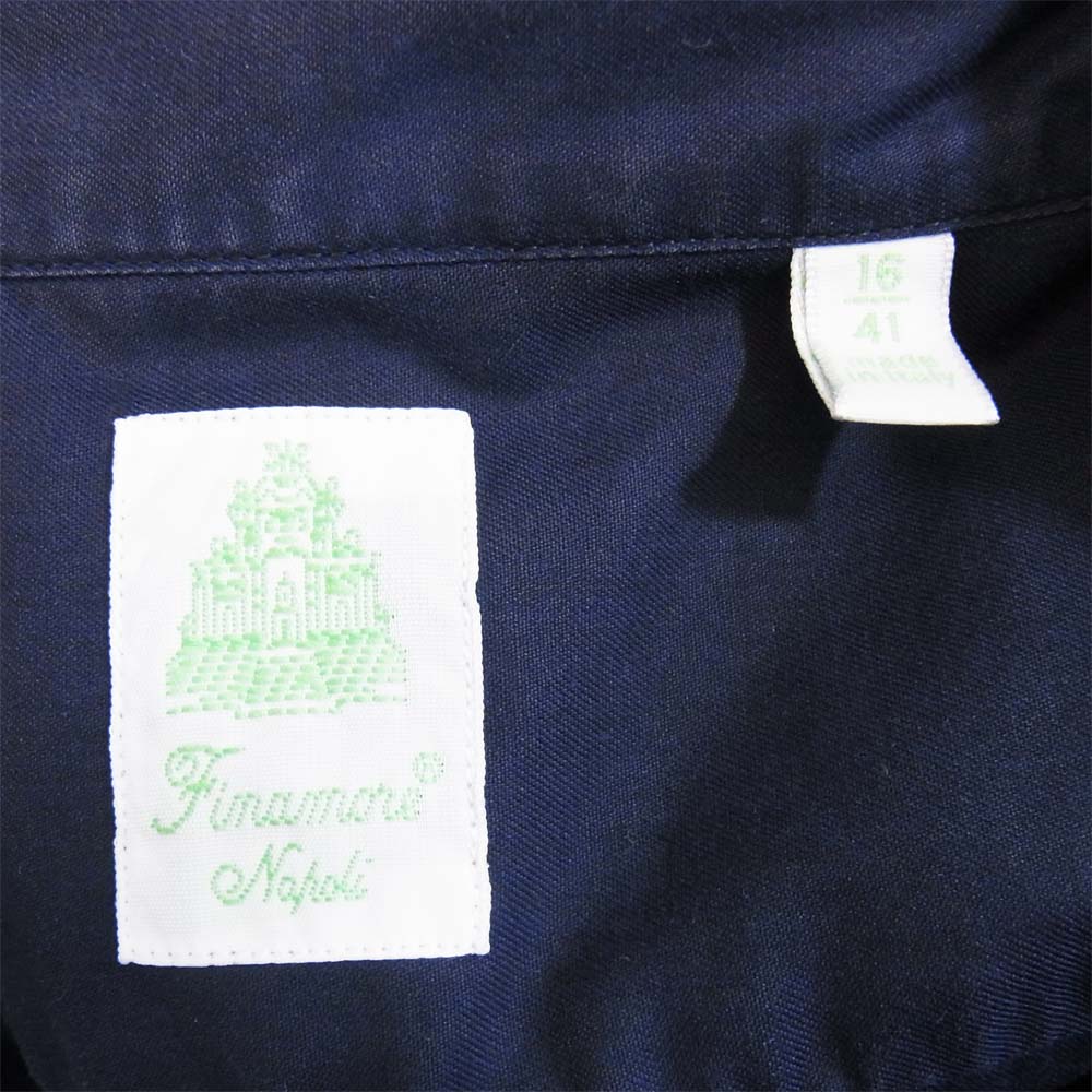 FINAMORE フィナモレ 37246 ワイドカラー コットン シャツ ネイビー系 16/41【美品】【中古】