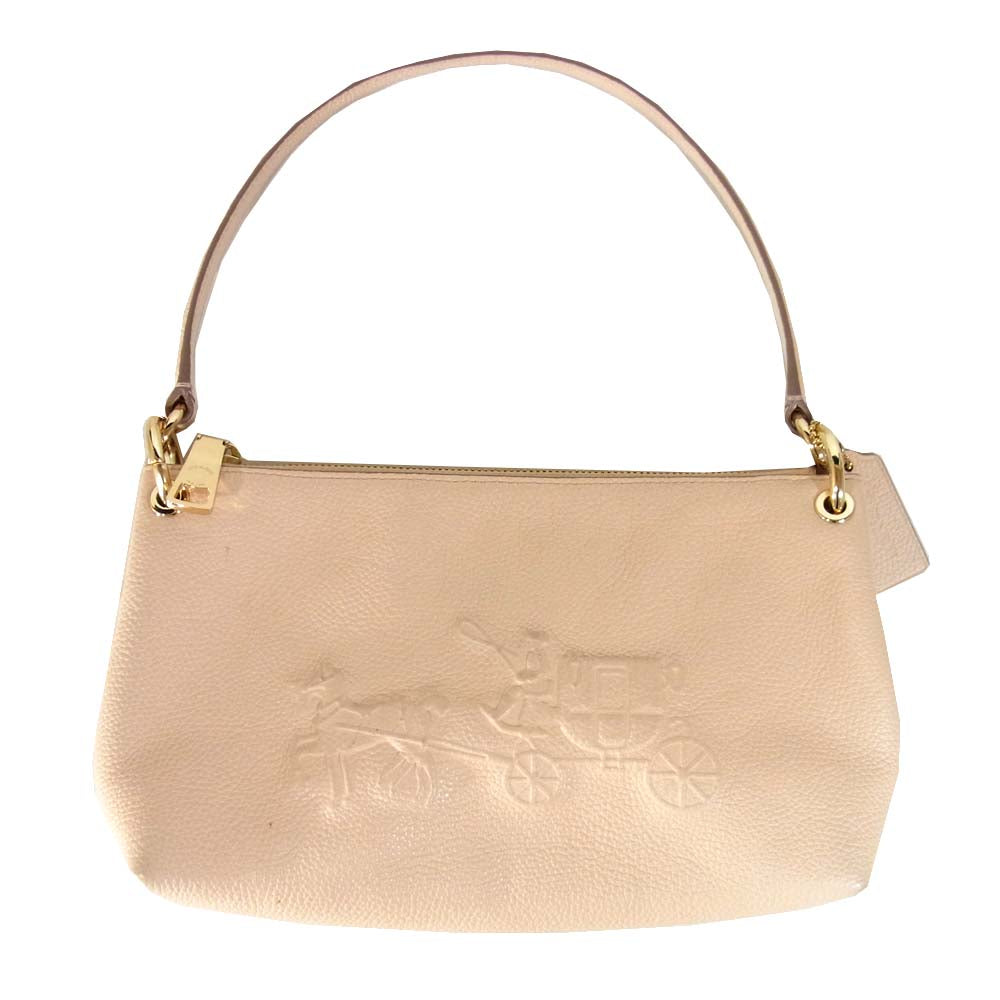 COACH コーチ F33521 チャーリー エンボスド ホース アンド キャリッジ レザー バッグ ピンクベージュ系【中古】