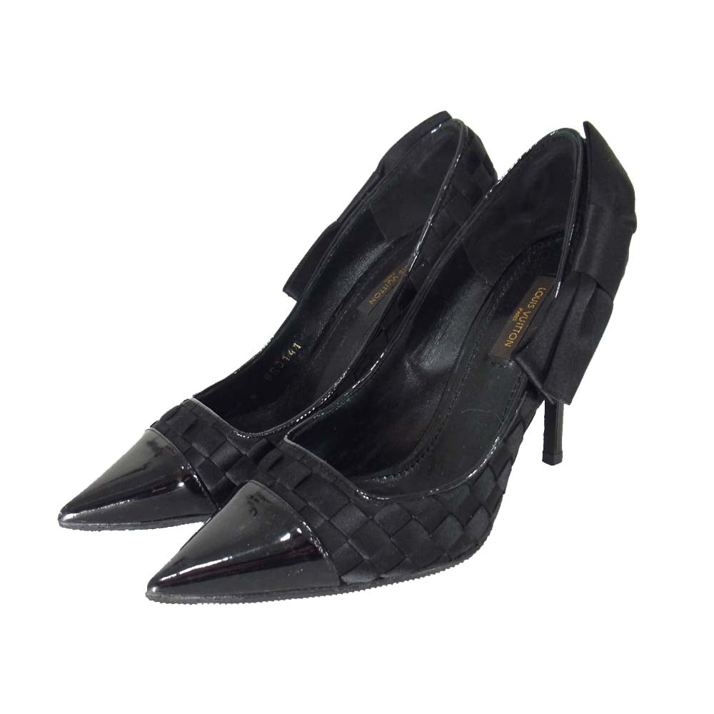LOUIS VUITTON ルイ・ヴィトン BR0141 リボン エナメル メッシュ ヒール パンプス ブラック系 37【中古】