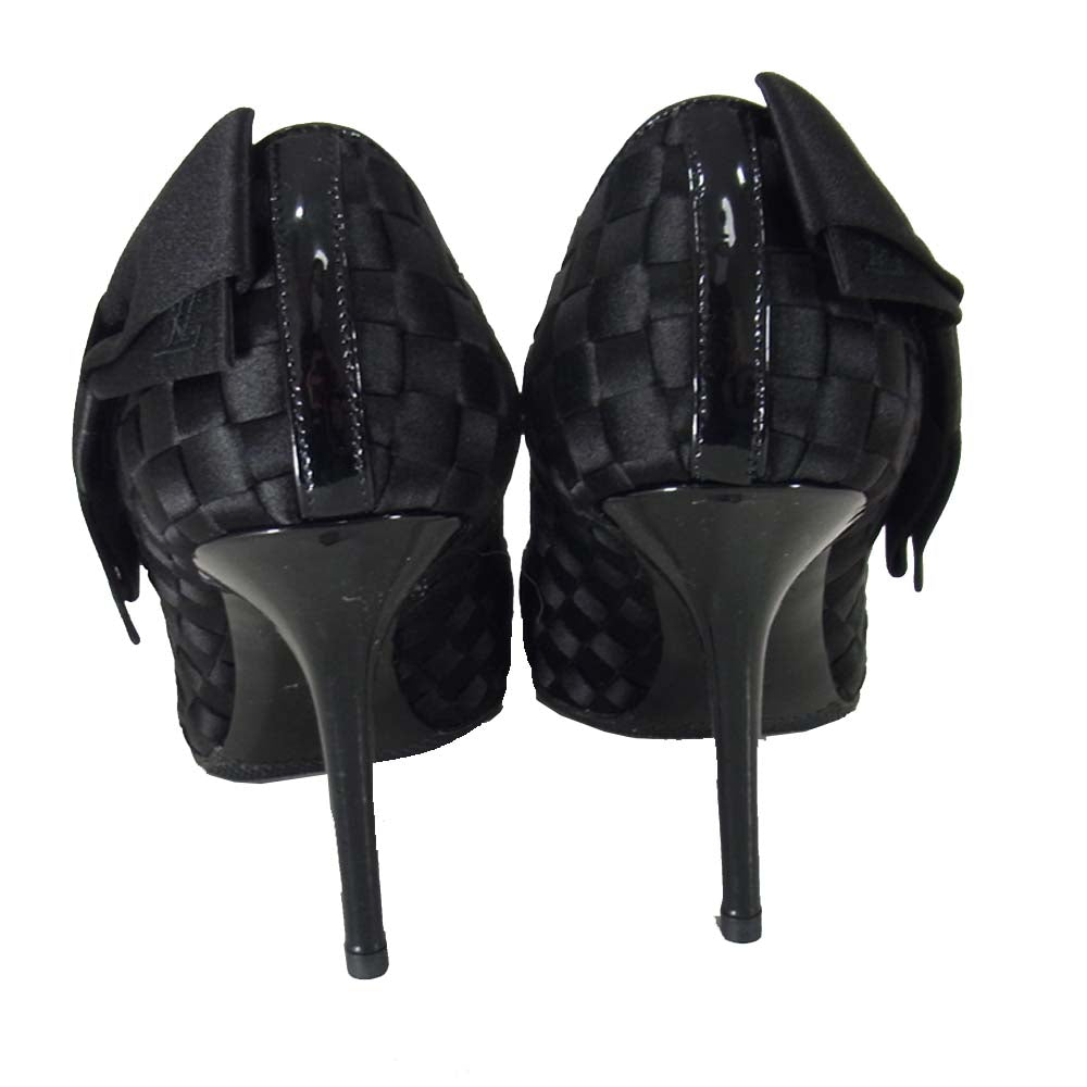 LOUIS VUITTON ルイ・ヴィトン BR0141 リボン エナメル メッシュ ヒール パンプス ブラック系 37【中古】