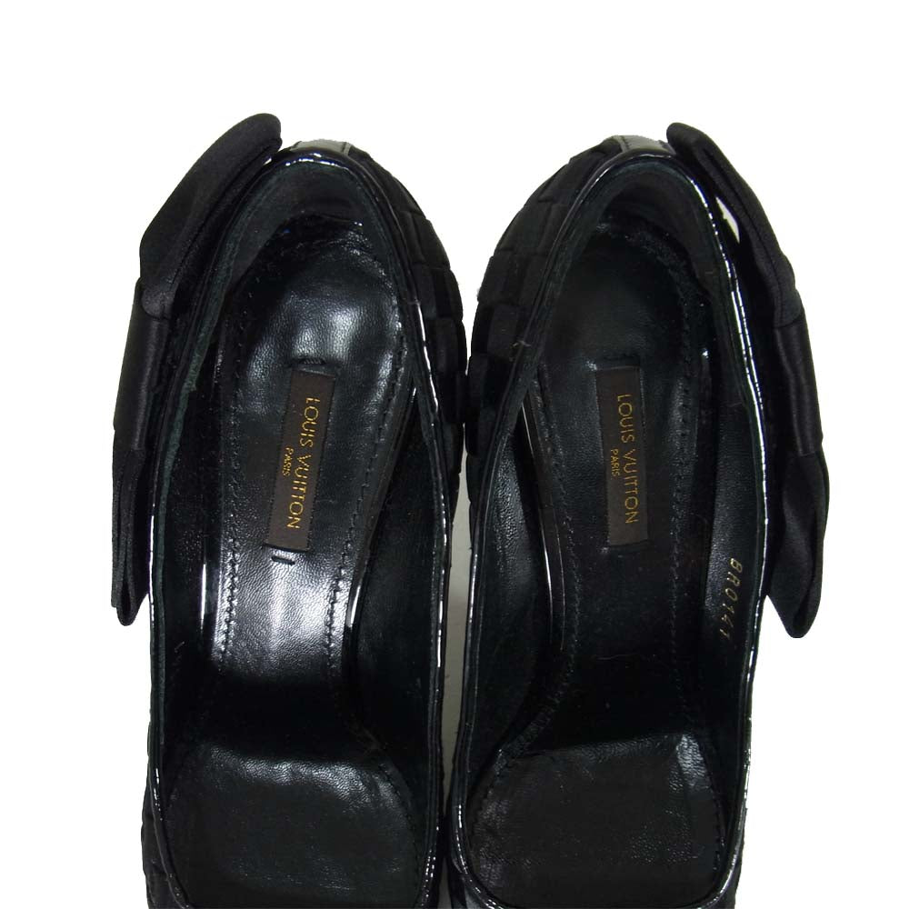 LOUIS VUITTON ルイ・ヴィトン BR0141 リボン エナメル メッシュ ヒール パンプス ブラック系 37【中古】