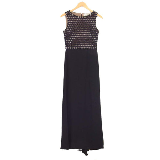 VALENTINO ヴァレンティノ ビーズ シルク ロング ワンピース ブラック系 40【中古】