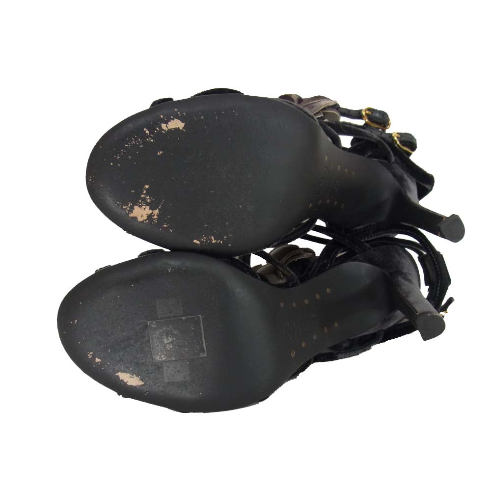 CHANEL シャネル ココマーク コサージュ ベロア ヒール サンダル ブラック系 36【中古】