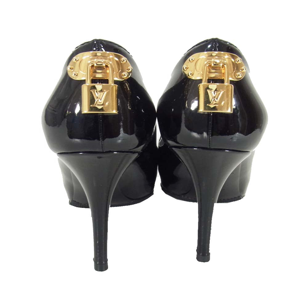 LOUIS VUITTON ルイ・ヴィトン パドロック エナメル オープントゥー パンプス ブラック系 361/2【中古】
