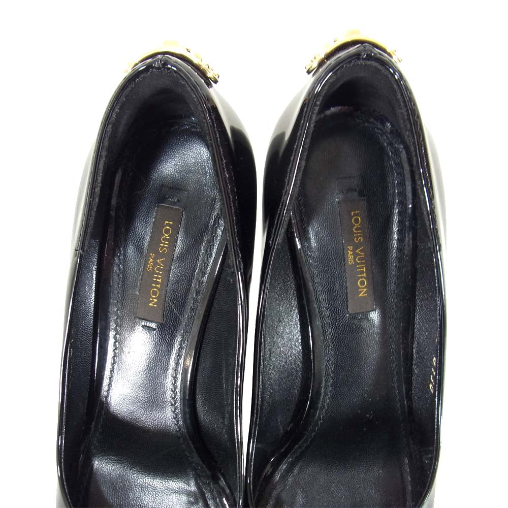 LOUIS VUITTON ルイ・ヴィトン パドロック エナメル オープントゥー パンプス ブラック系 361/2【中古】