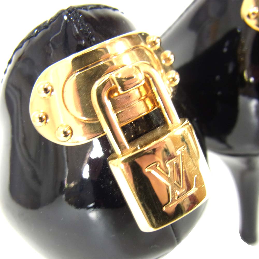 LOUIS VUITTON ルイ・ヴィトン パドロック エナメル オープントゥー パンプス ブラック系 361/2【中古】