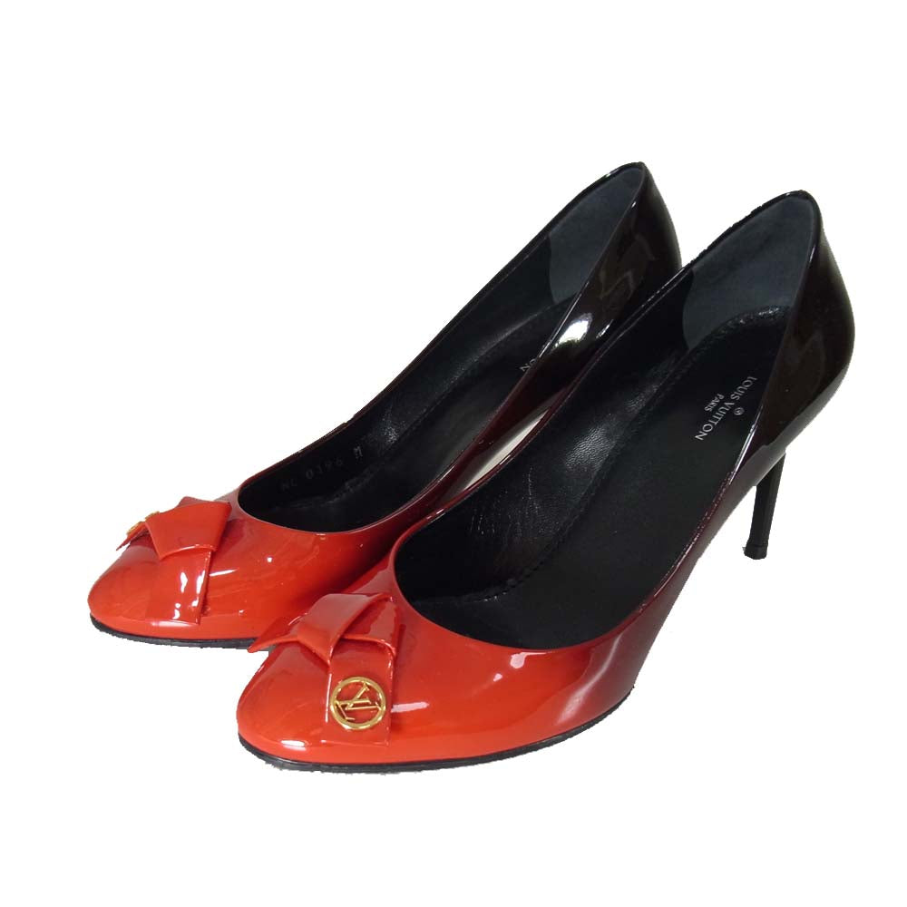 LOUIS VUITTON ルイ・ヴィトン NL0196 グラデーション リボン エナメル ヒール パンプス レッド系 37【中古】