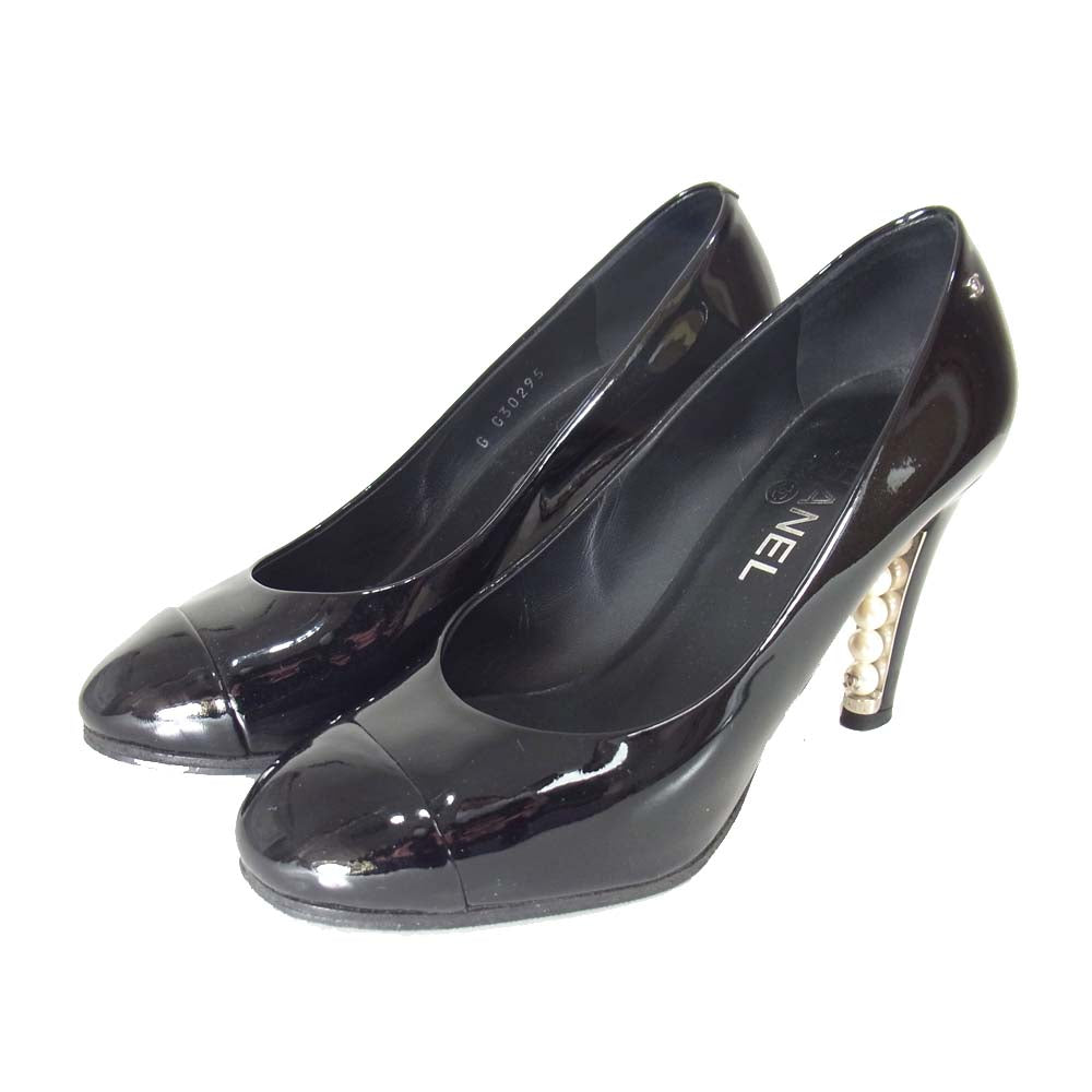 CHANEL シャネル C30295 ココマーク パール ヒール パンプス ブラック系 37【中古】