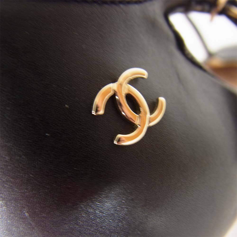 CHANEL シャネル G28650 アンクルストラップ ココマーク ヒール パンプス ブラック系 37【中古】