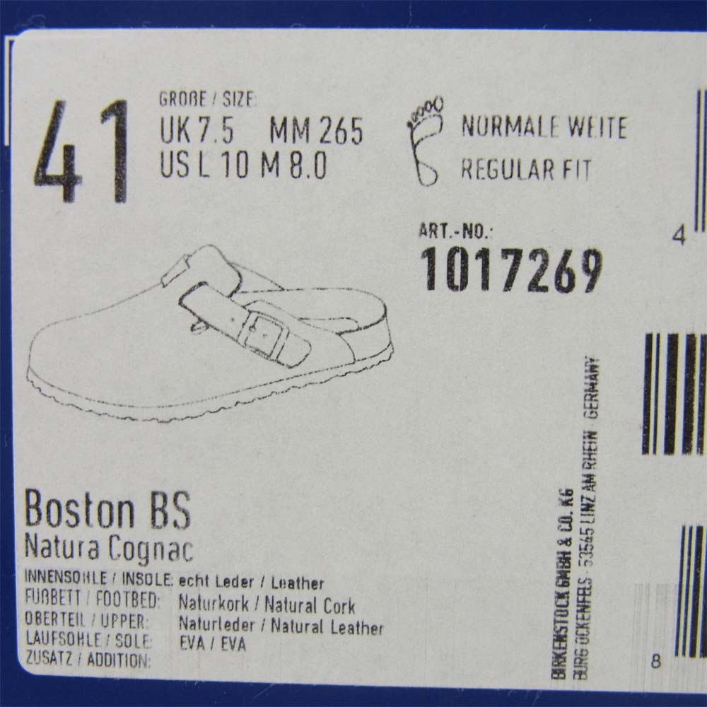 BIRKENSTOCK ビルケンシュトック 1017269 BOSTON ボストン Natura Cognac ナチュラル コニャック サンダル ブラウン系 26.5cm【新古品】【未使用】【中古】