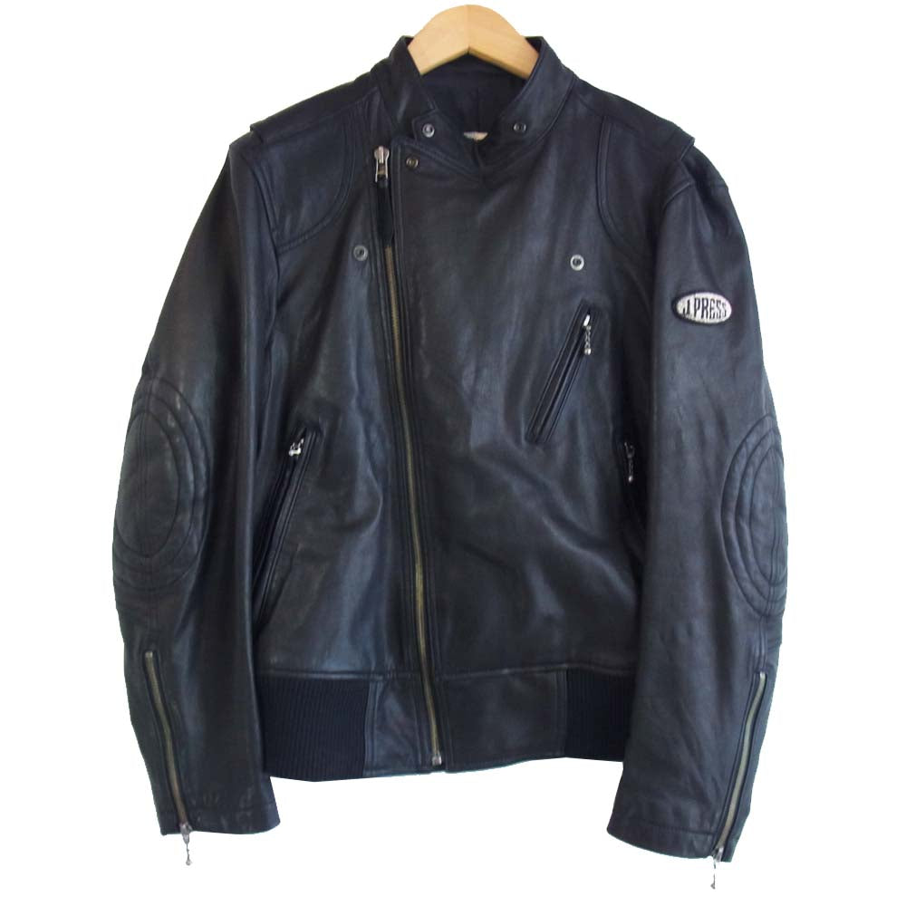 ジェイプレス NW-0313 ナンバリングパッチ ゴートレザー セミダブル ライダース ジャケット ブラック系 M【中古】