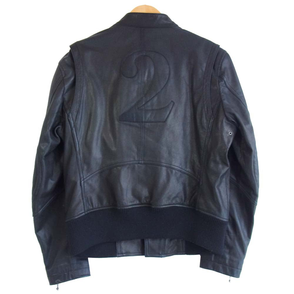 ジェイプレス NW-0313 ナンバリングパッチ ゴートレザー セミダブル ライダース ジャケット ブラック系 M【中古】