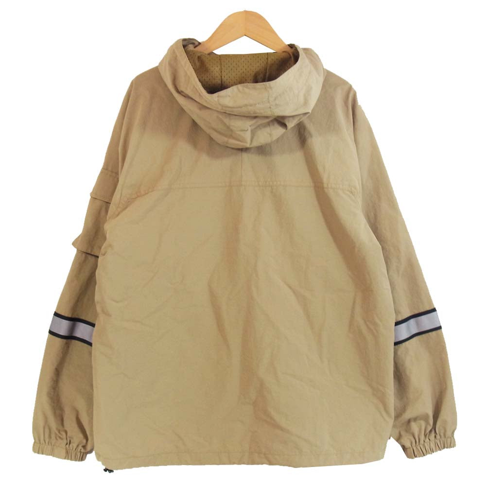 Supreme シュプリーム 18SS Reflective Taping Hooded Pullover リフレクティブ テーピングハーフジップ アノラックパーカー  ベージュ系 S【美品】【中古】