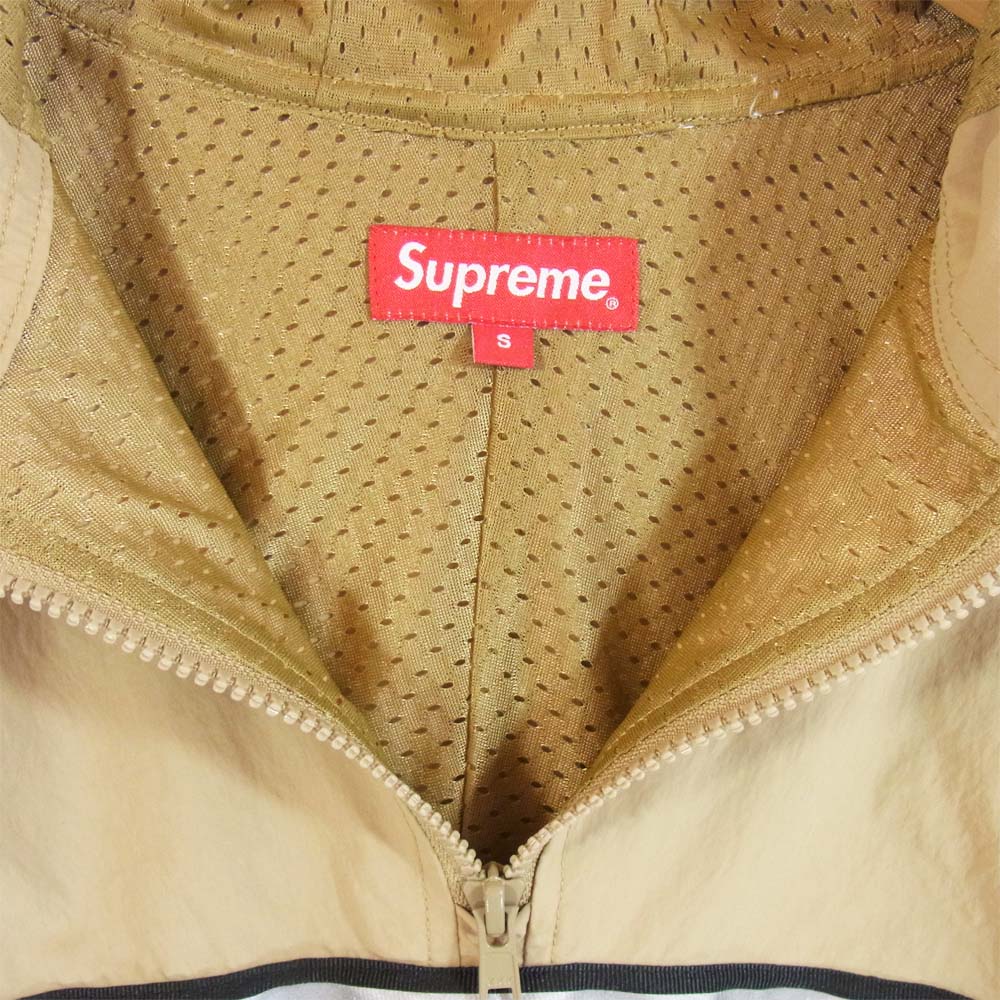 Supreme シュプリーム 18SS Reflective Taping Hooded Pullover リフレクティブ テーピングハーフジップ アノラックパーカー  ベージュ系 S【美品】【中古】