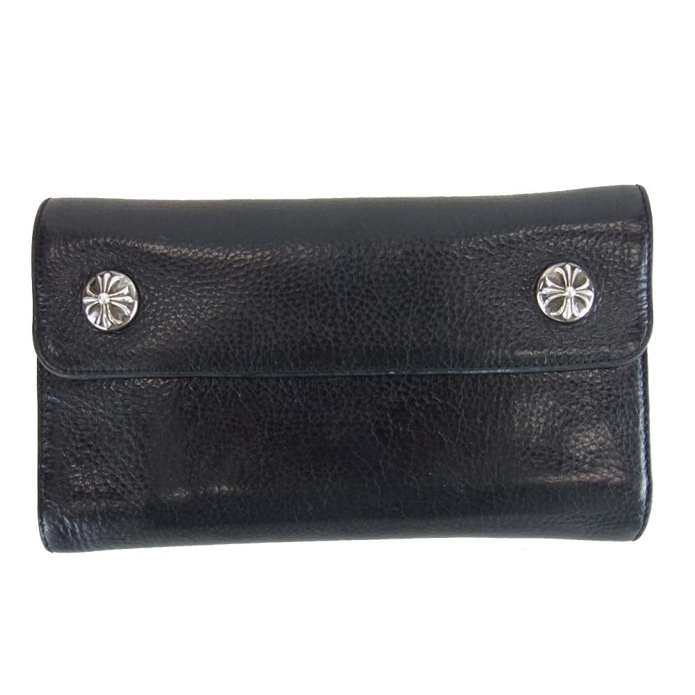 CHROME HEARTS クロムハーツ（原本無）  WAVE CROSS BALL WALLET ウェーブ ウォレット クロス ボタン ブラック系【中古】